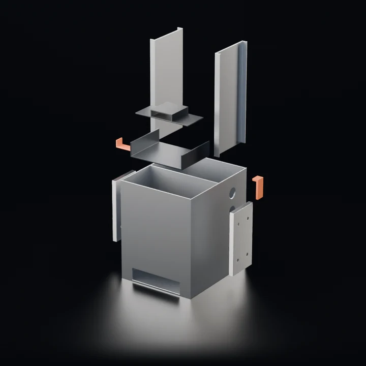 Exploded view, rendered from the CAD model