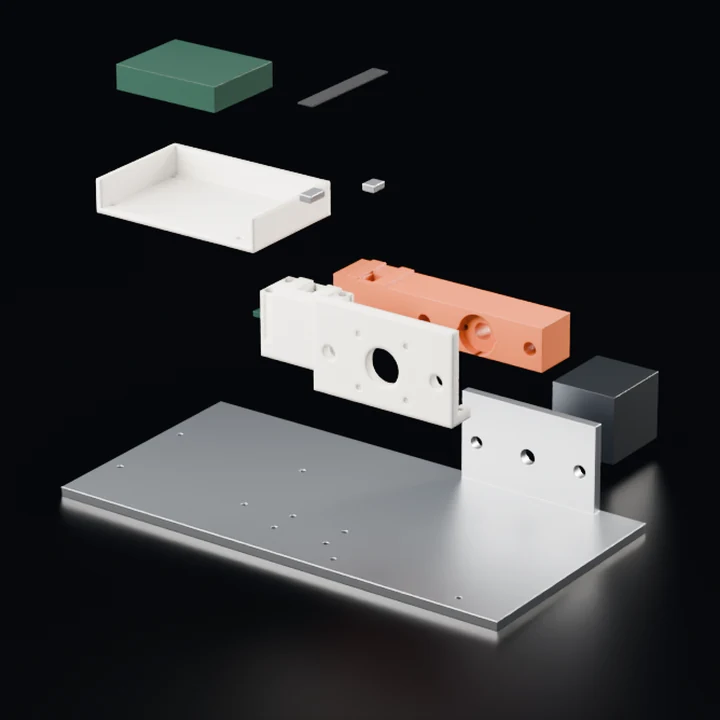 Exploded view, rendered from the CAD model