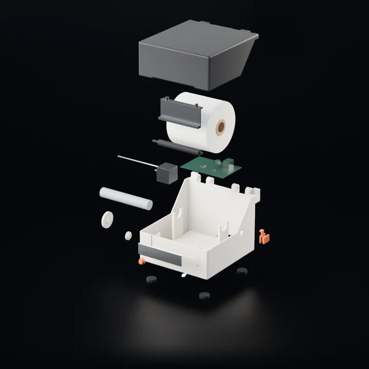 Exploded view, rendered from the CAD model