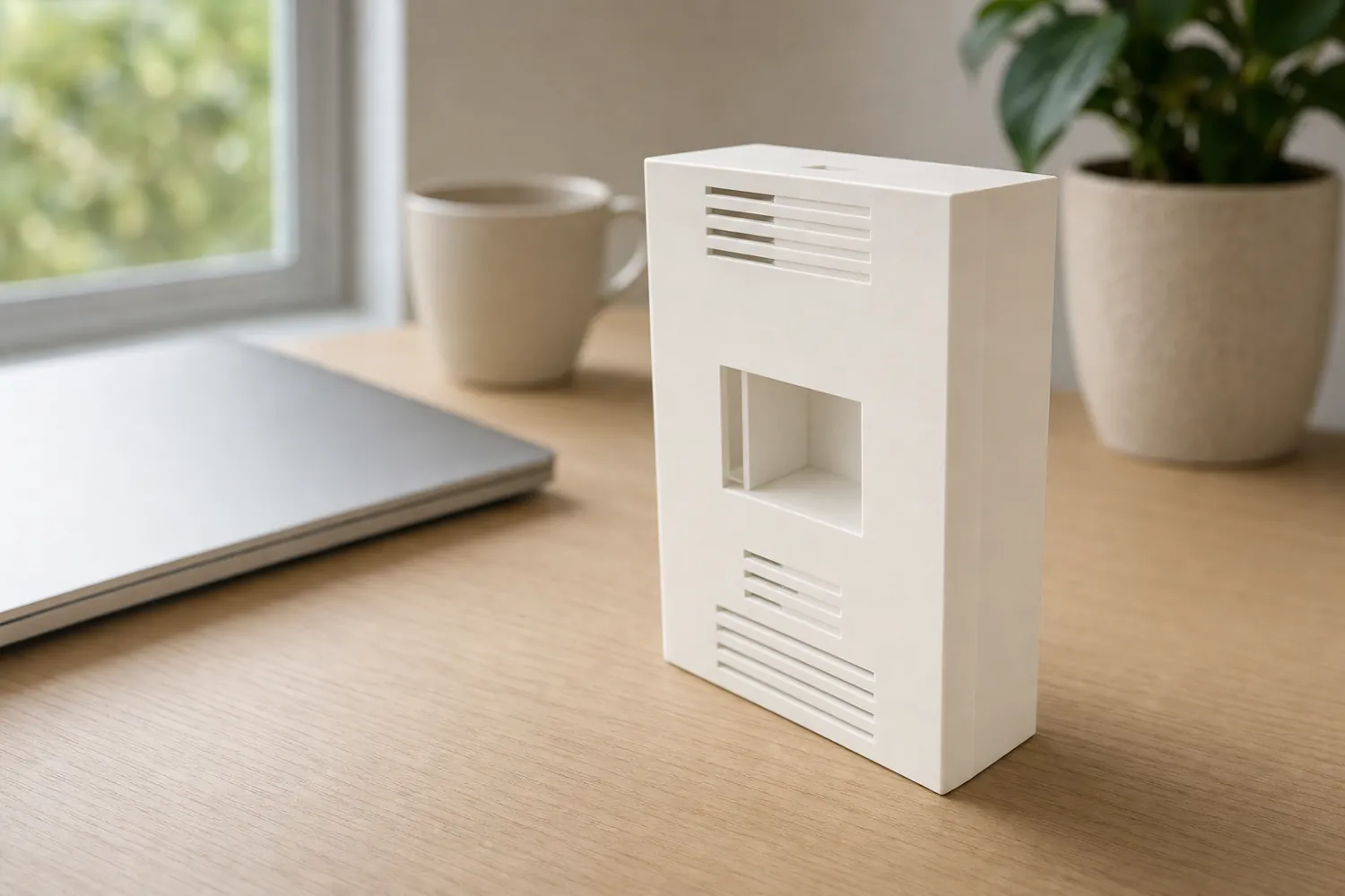 Scene image of the generated Indoor air-quality monitor, made from the CAD render