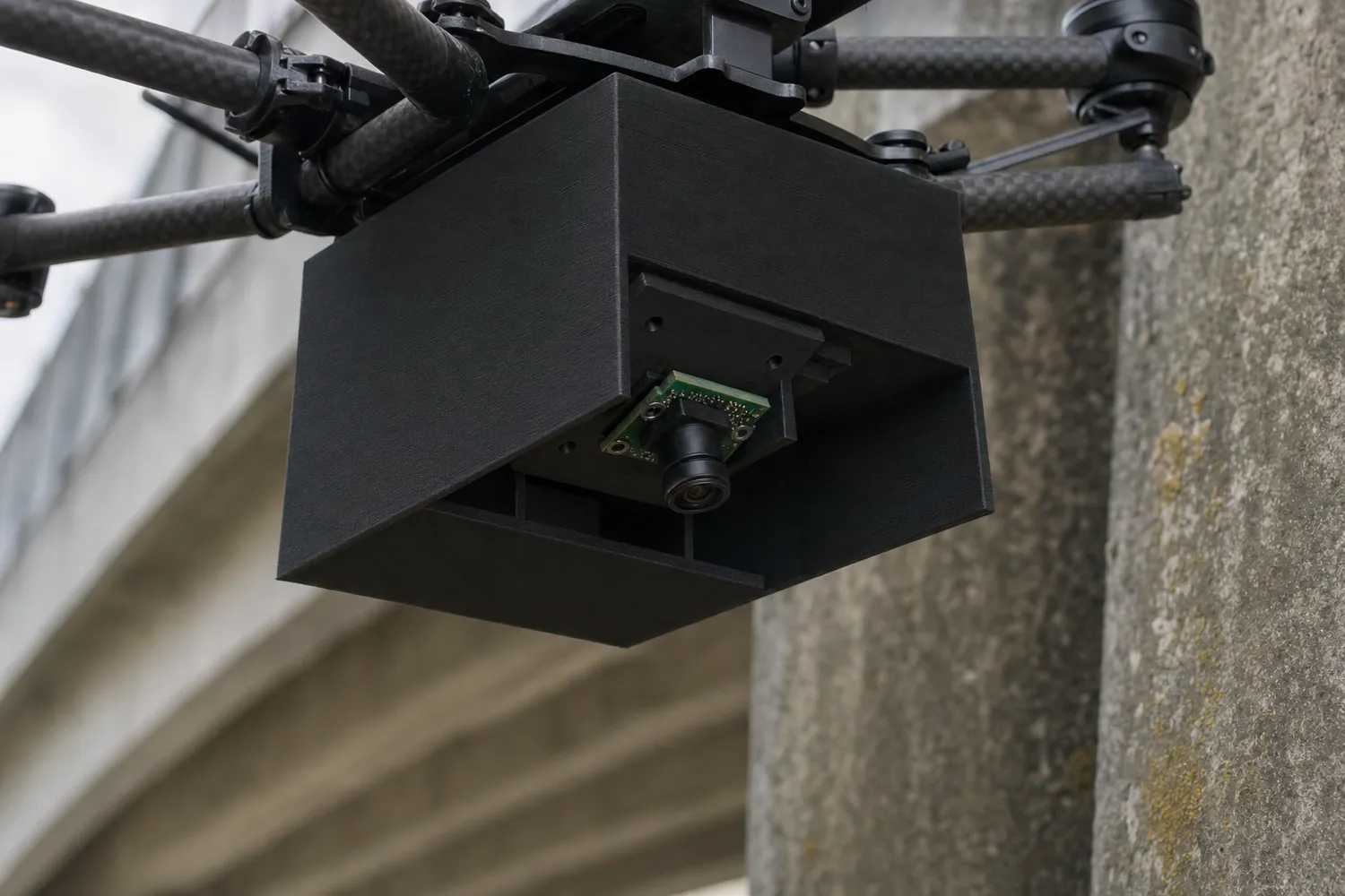 Scene image of the generated Inspection drone payload pod, made from the CAD render